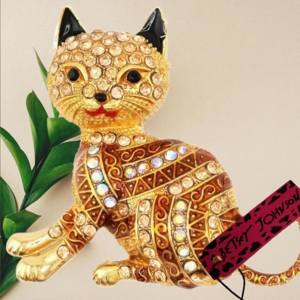 Betsey Johnson Jeweled Cat Brooch